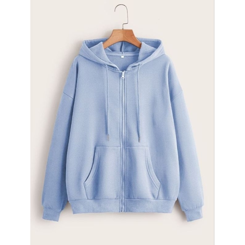 Sweater Hoodie Zipper Polos Pria Wanita Jacket resleting Bahan Fleece tebal size m-xxl