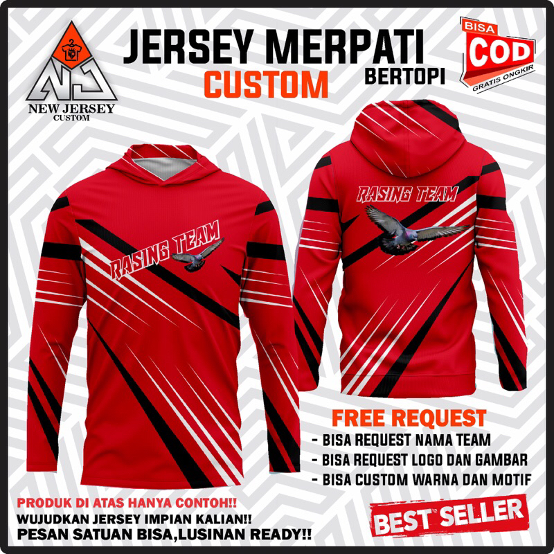 Kaos Jersey Merpati Bertopi Merah Custom Desain termurah
