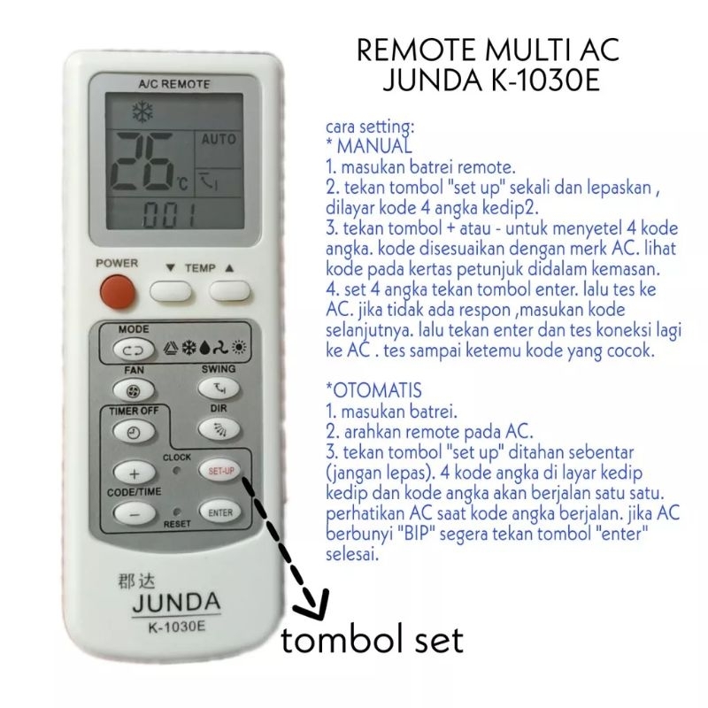 REMOTE AC MULTI K-1030E JUN DA BERBAGAI MERK AC 4000 KODE