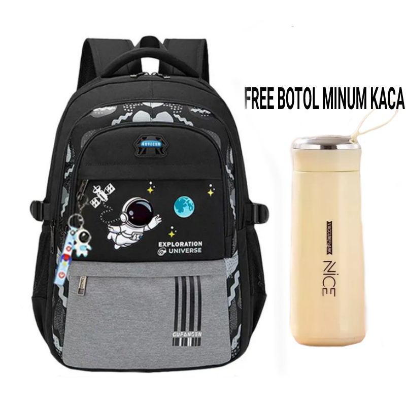 GGS Backpack sekolah model terbaru 2023 / Tas karakter astronot / Tas ransel anak sekolah sd smp sma / Tas laptop anak / Tas anak cowok / Tas ransel anak bahan tebal canvas / Tas anak laki laki perempuan / Tas punggung sekolah /  free botol kaca