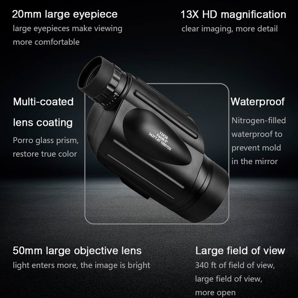 GOMU Teropong HP bisa zoom in &amp; Out 1000m 13X50 HD Super Clear adaptasi semua jenis smartphone Android &amp; IOS Iphone lensa tambahan jarak jauh handphone  Monocular Telescope BAK4 Prism Waterproof FogProof for Bird Watching Camping Hunting Wildlife Travel