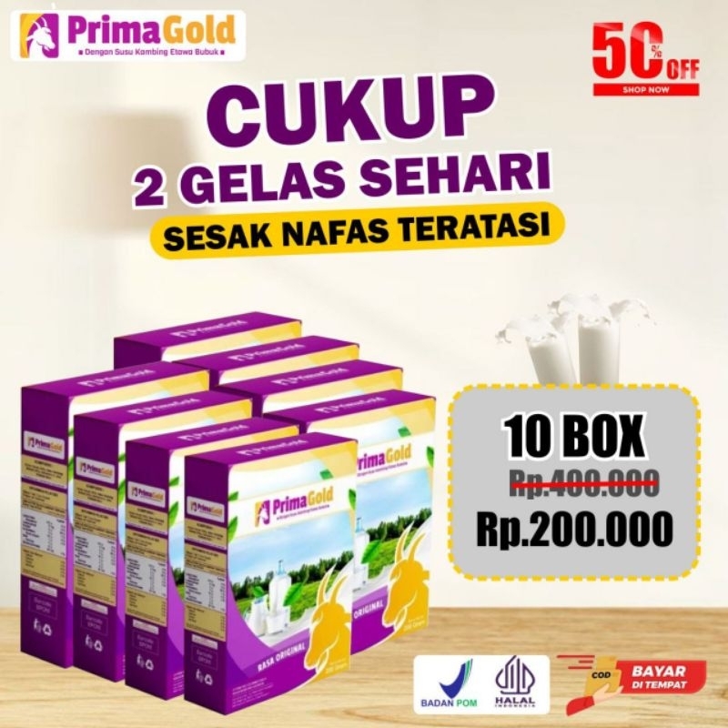 

10 Box Prima Gold Susu Kambing Etawa Bubuk Original Atasi Nyeri Tulang Sendi Asma Sesak Nafas Batuk Menahun