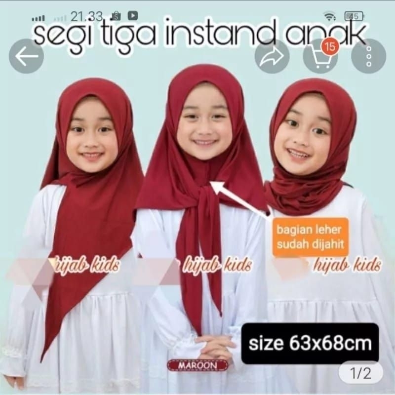 HIJAB SEGITIGA INSTAN JERSY ANAK USIA 5-10TH