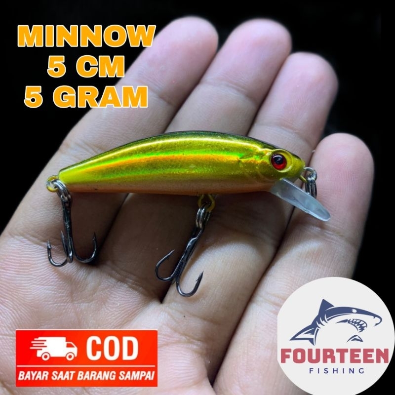 Lure minnow warna emas 5cm 5g cocok untuk casting hampala