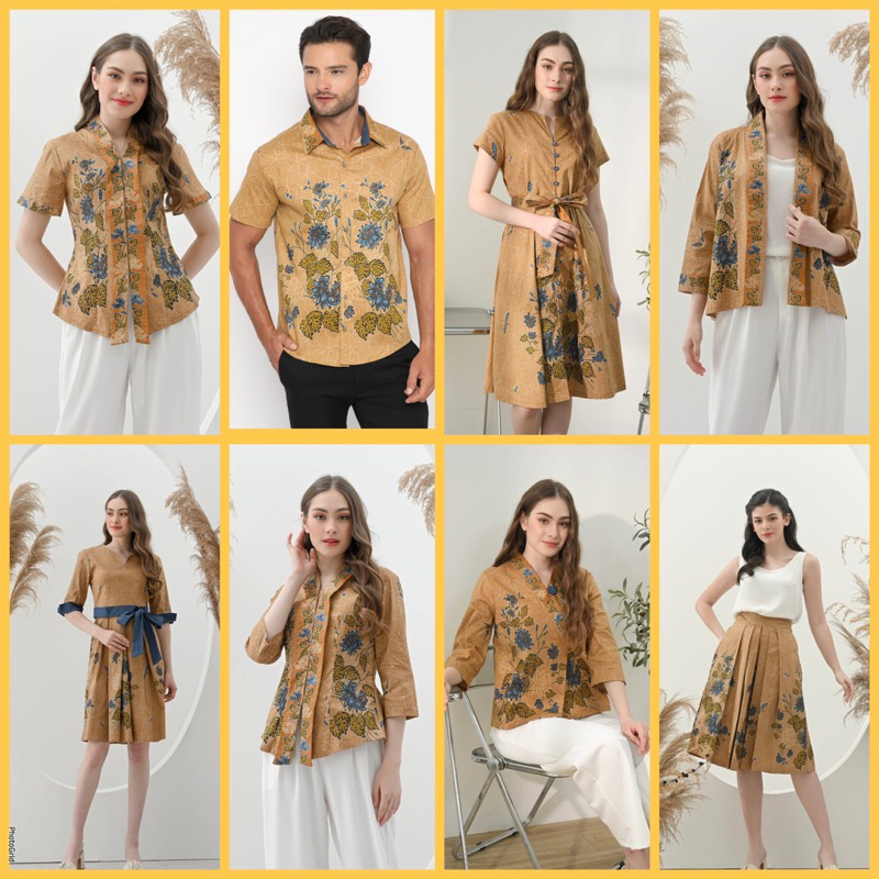 Couple batik modern pria wanita / Seragam baju batik kantor / sarimbit batik keluarga BROWN WOODY