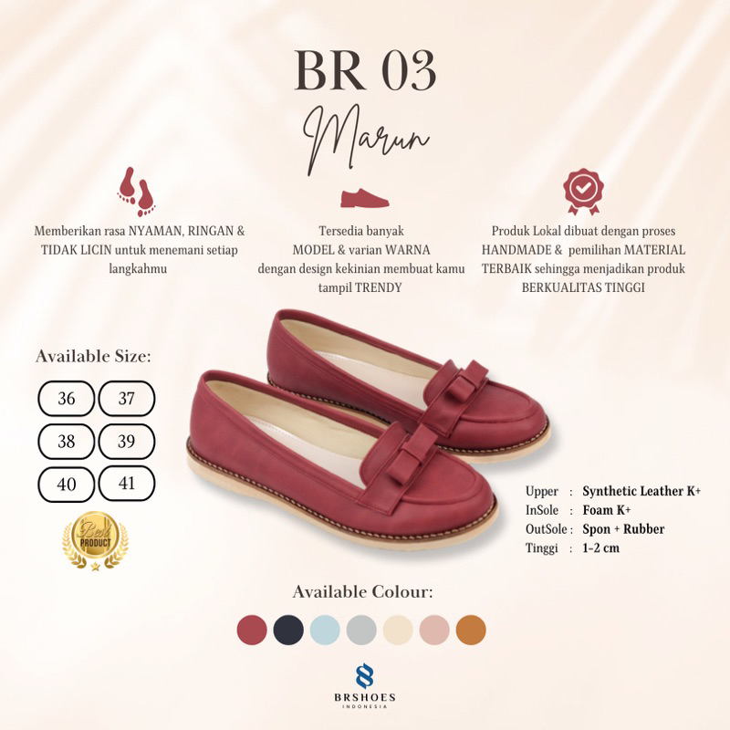 [SIAP KIRIM] BRShoes3 Marun Sepatu Kerja Casual Flat Wanita