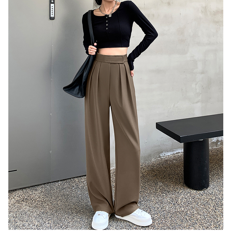 celana kulot wanita panjang velcro korean style import  premium highwaist loose straight pants