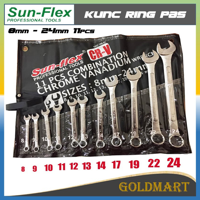 Kunci Ring Pas Set (11 pcs) Sun-flex 8 mm - 24 mm CR-V