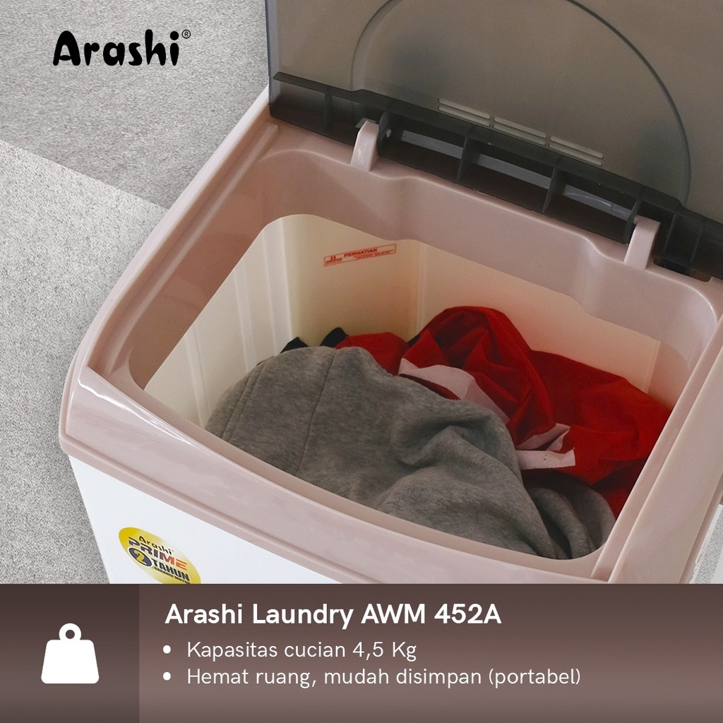 MESIN CUCI ARASHI 4.5KG AWM 451A LAUNDRY  ARASHI MESIN CUCI 4,5 KG - TIPE AWM 451A - mesin cuci 1 tabung