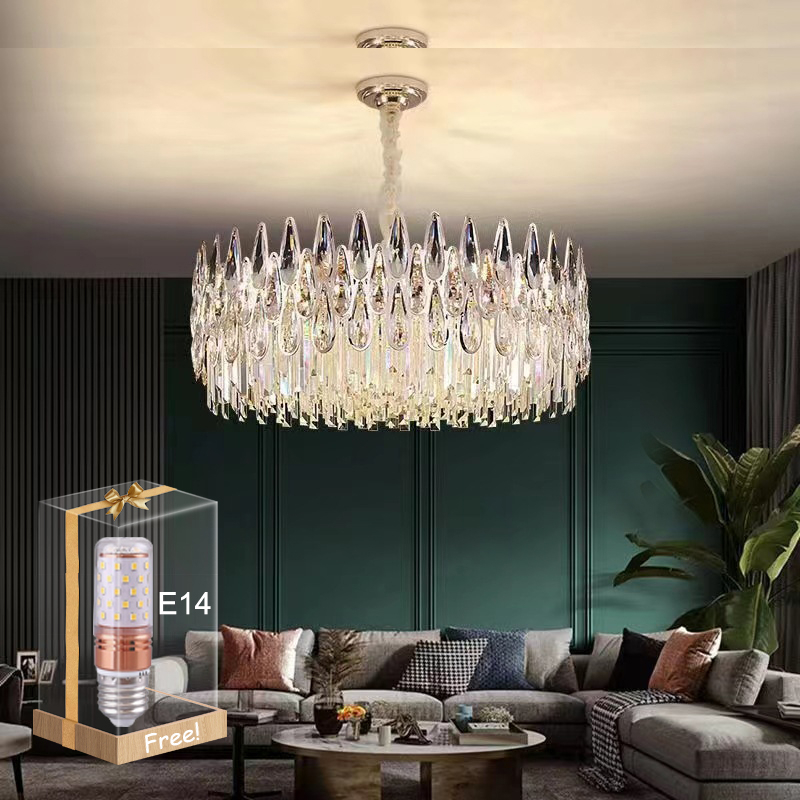 Lampu Gantung Kristal Chandelier Gold 60/40cm Ruang Tamu 3 warna Mewah Gaya Lampu Gantung Minimalis Hias Nordik Modern