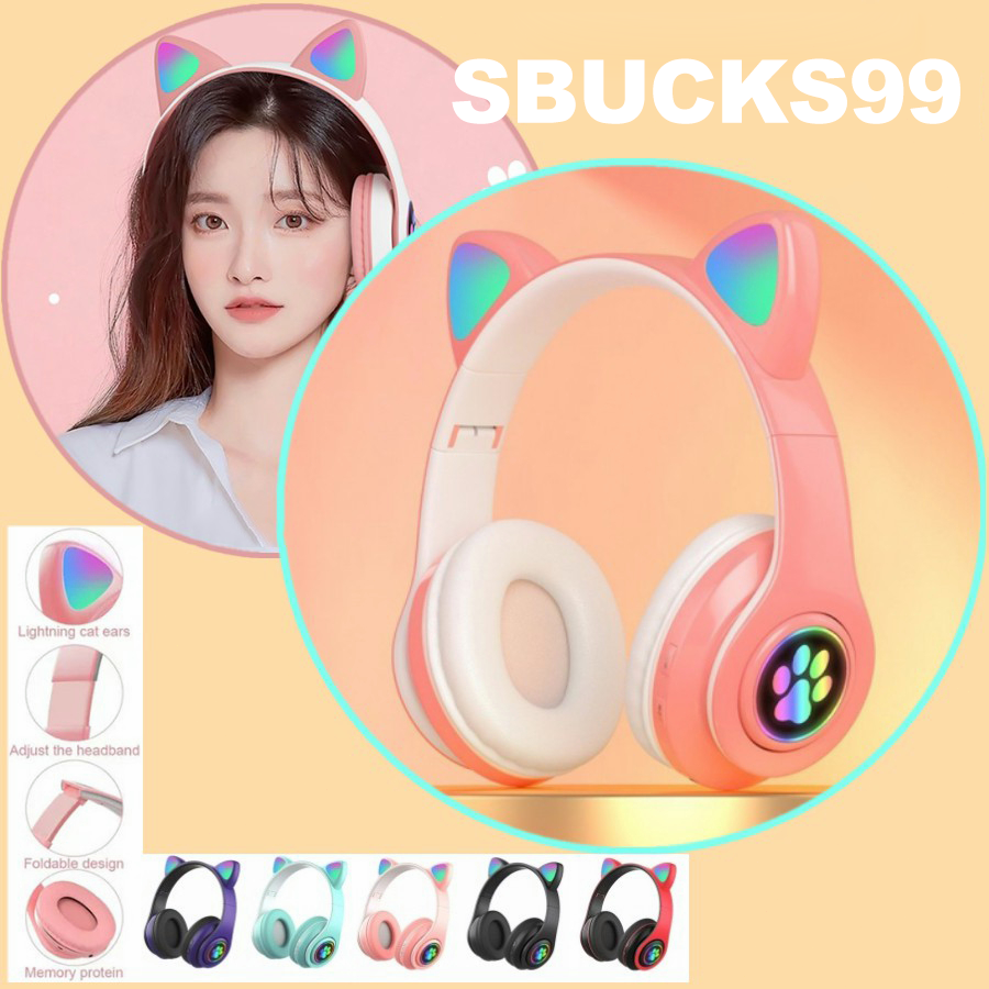 Cute Cat Ear With LED Light  Headphone B39M Foldable Wireless Headphones Bluetooth Earphone HiFi Stereo Headset