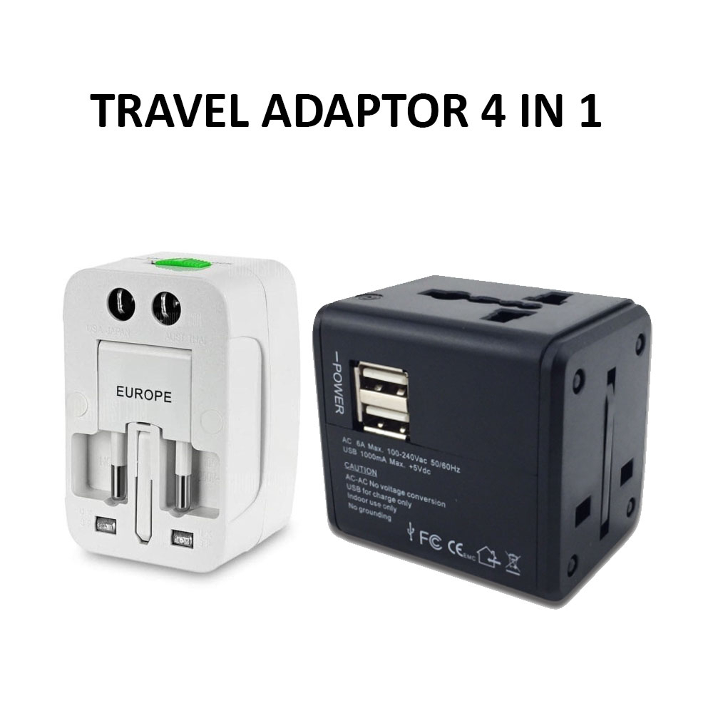 Colokan Listrik 4 Plug Global Travel Adaptor Universal 2 USB / NON USB EU UK US AU International Travel Adapter ALL IN ONE Charger Universal Adaptor International Charger International untuk Travelling Travel Adaptor Universal Colokan Charger Universal