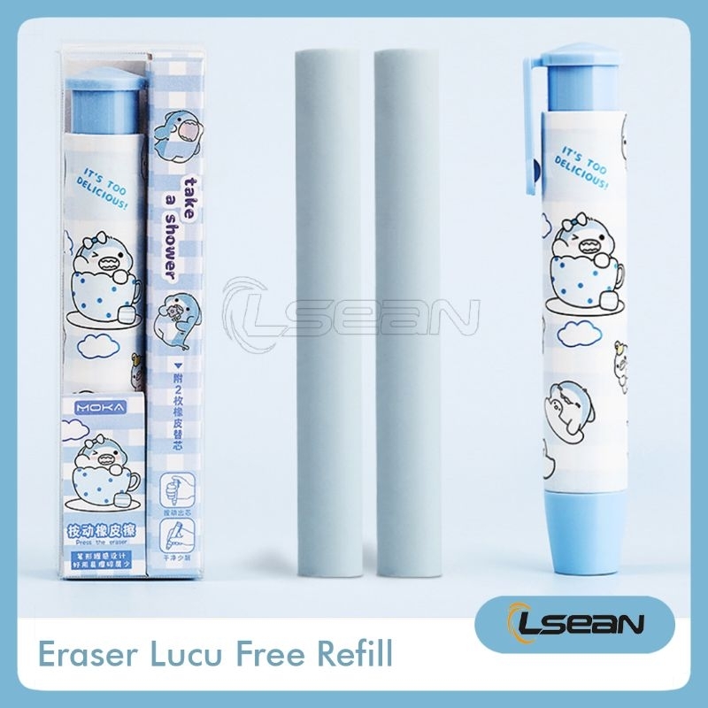 SET ERASER PEN KARTUN LUCU PENGHAPUS MEKANIK BENTUK PENA FREE 2PCS REFILL