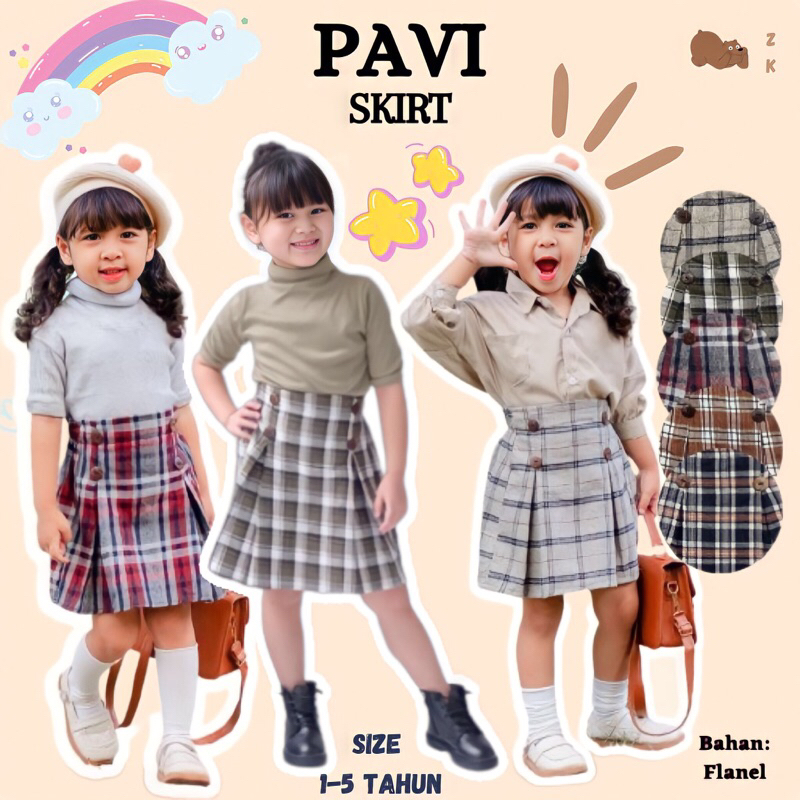 PAVI SKIRT Rok Mini Pendek Motif Kotak Kotak Korea Bahan Flanel Anak Bayi Perempuan Cewek Usia 1 2 3