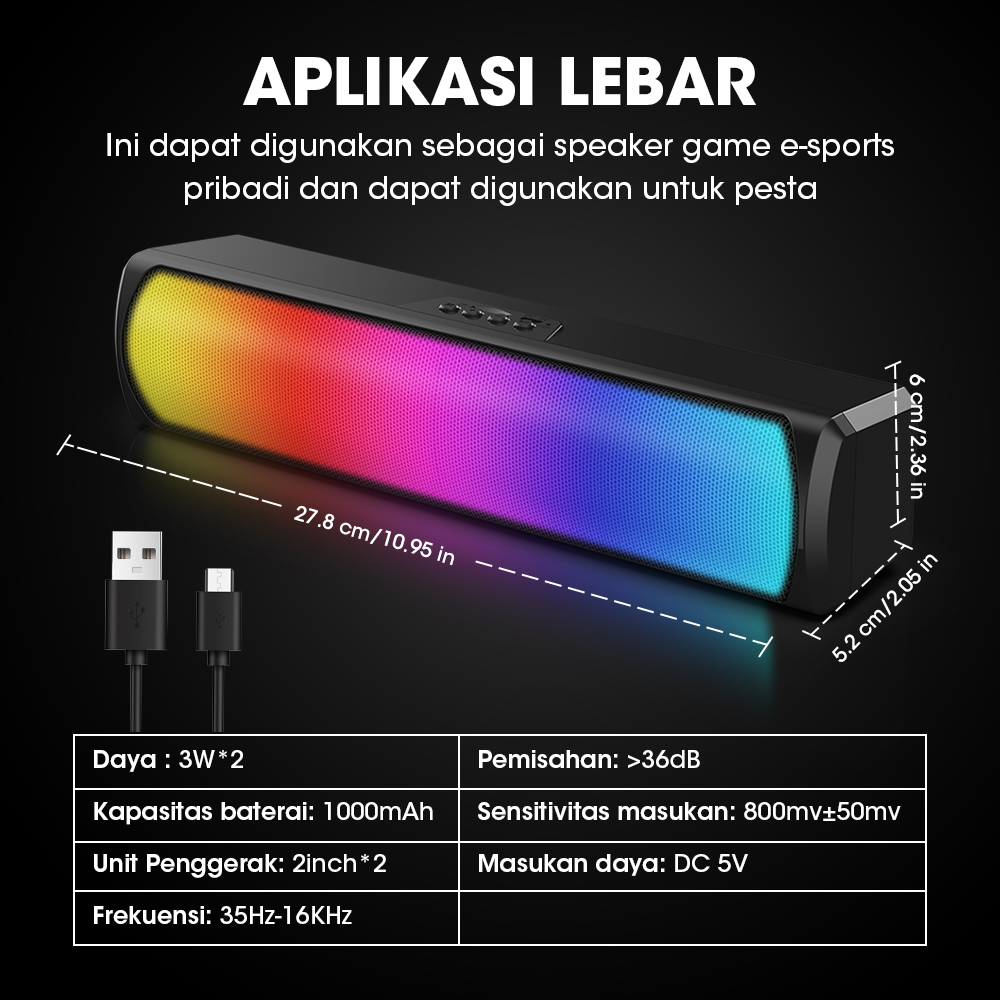 Popcorn Speaker Bluetooth Soundbar RGB 5-warna Pencahayaan Multifungsi Stereo Komputer/TV Speaker