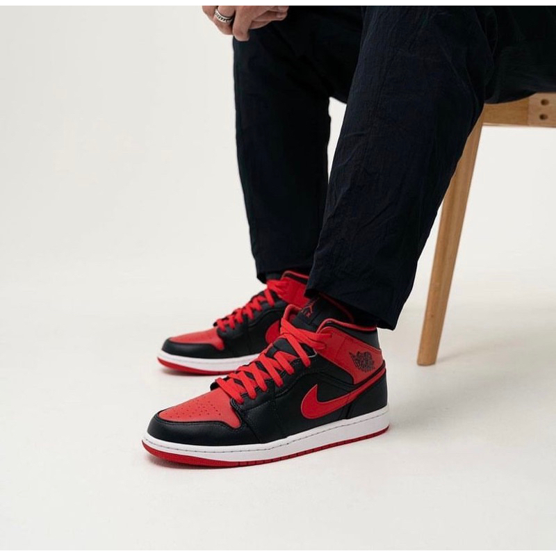 NIKE AIR JORDAN 1 MID ALTERNATE BRED 2023 “BLACK/FIRE RED"  ORIGINAL (BNWB)