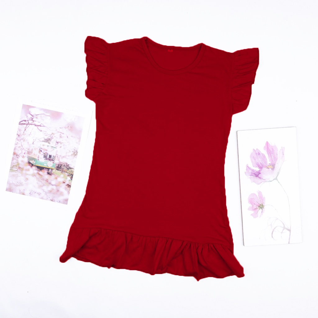 Dress Ruffle Polos Bayi dan Anak - Daster Rempel Anak Polos
