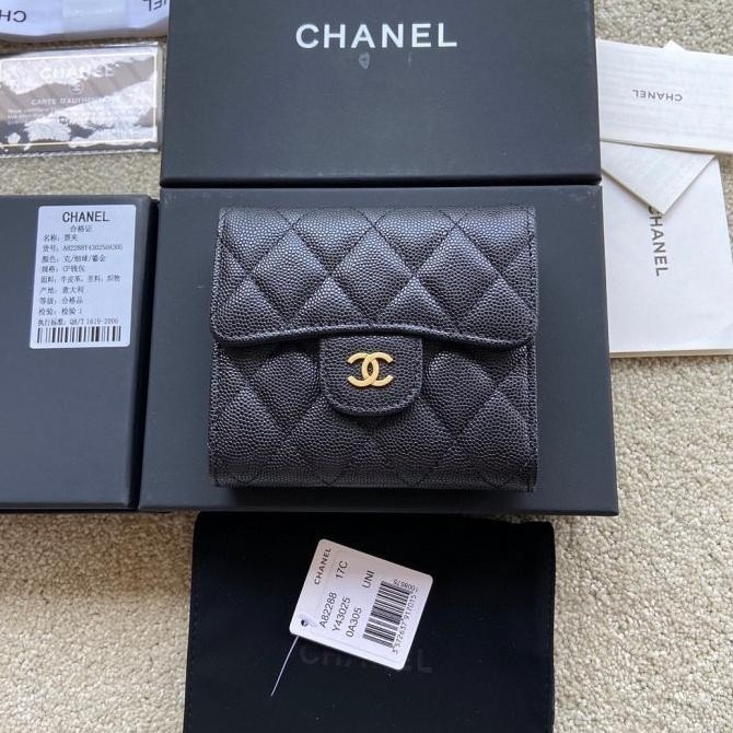 Chanel Trifold Compact Wallet Dompet Kulit Wanita Cewek Caviar Kulit