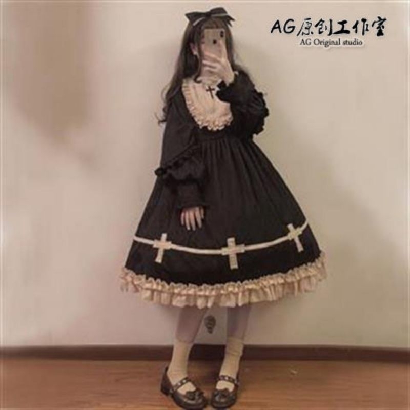 [MikanHiro Store] Lolita OP Gothic Big Size  autumn and winter lolita soft sister op long-sleeved public skirt sweetheart doll cross Lolita dress