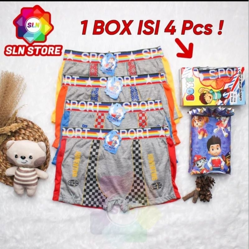 (4Pcs) CELANA BOXER ANAK HT KIDS SPORT BOX ISI 4pcs CELANA