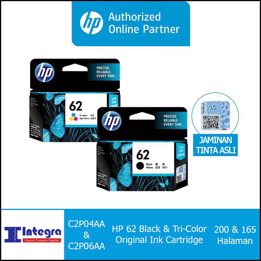 Tinta HP 62 Original 1 Set Ink Cartridge Advantage - Tinta Printer HP Officejet OJ 200, 250