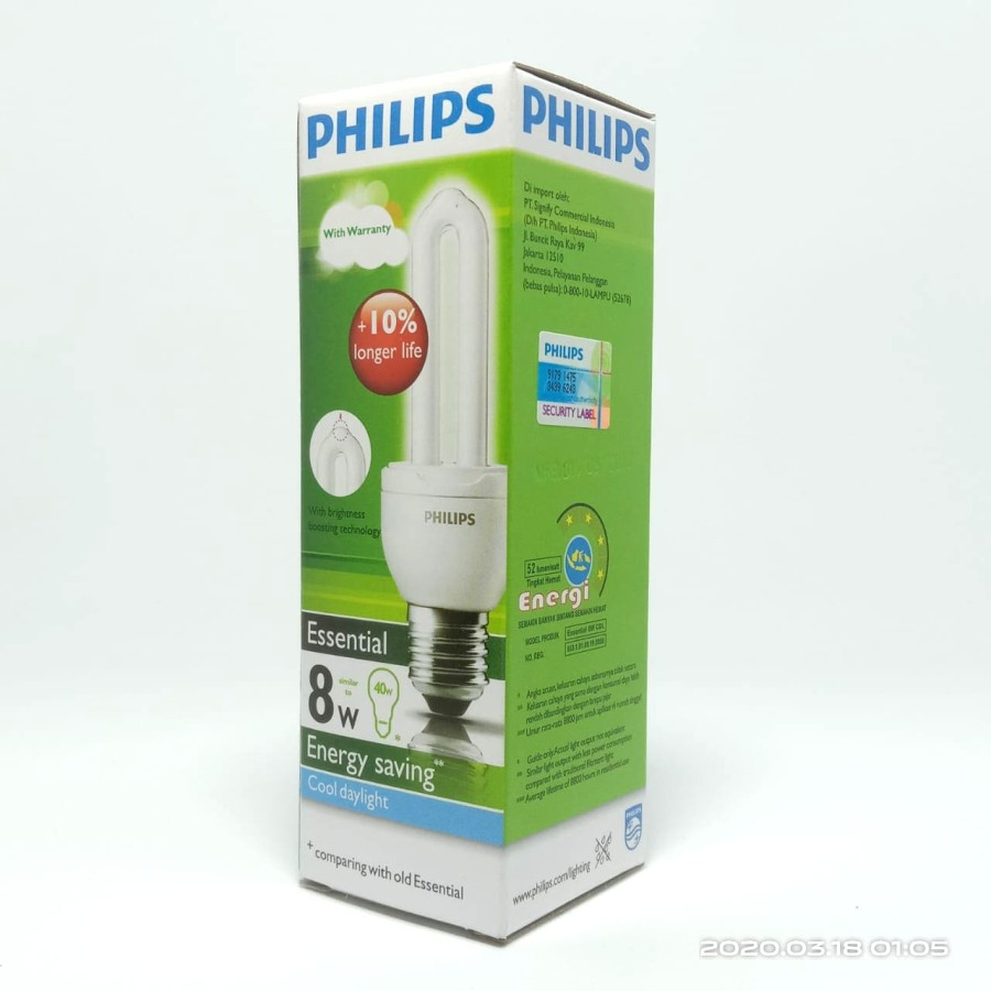 Lampu Bohlam PLC PHILIPS ESSENTIAL Putih 6500K