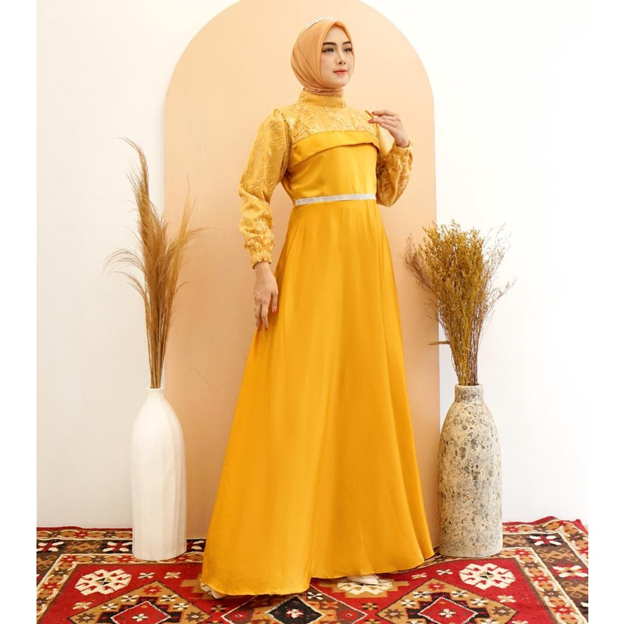 Kinan Gamis Maxi Mewah: Keanggunan dan Kepesonaan dalam Bahan Maxmara Silk Premium dan Brukat Tile B