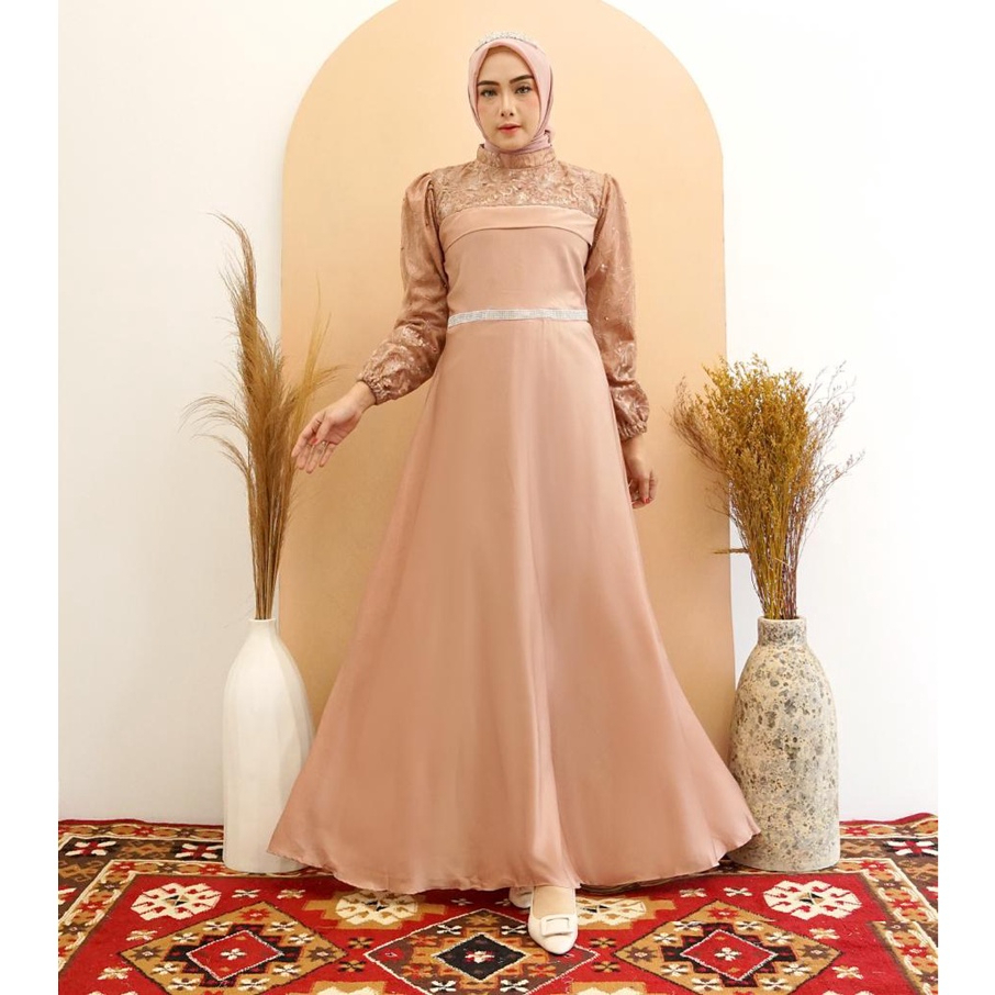 Kinan Gamis Maxi Mewah: Keanggunan dan Kepesonaan dalam Bahan Maxmara Silk Premium dan Brukat Tile B