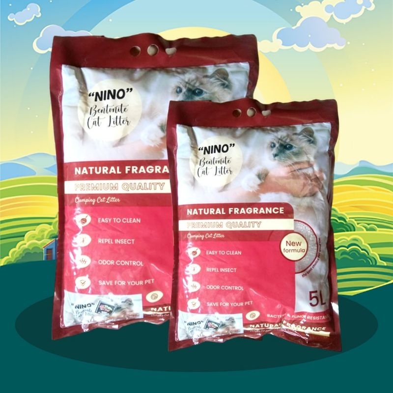 NINO - Pasir Wangi PREMIUM Kucing 5 LITER Pasir Gumpal Wangi Kucing Litter Box Kucing WANGI SEGAR TAHAN LAMA