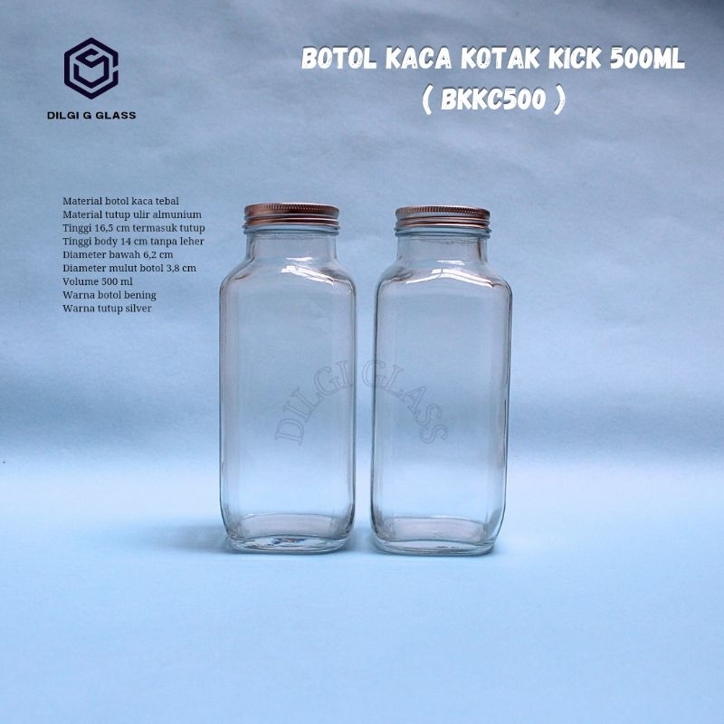 BKKC500 botol kaca kotak french square 500ml/botol susu/juice/kopi