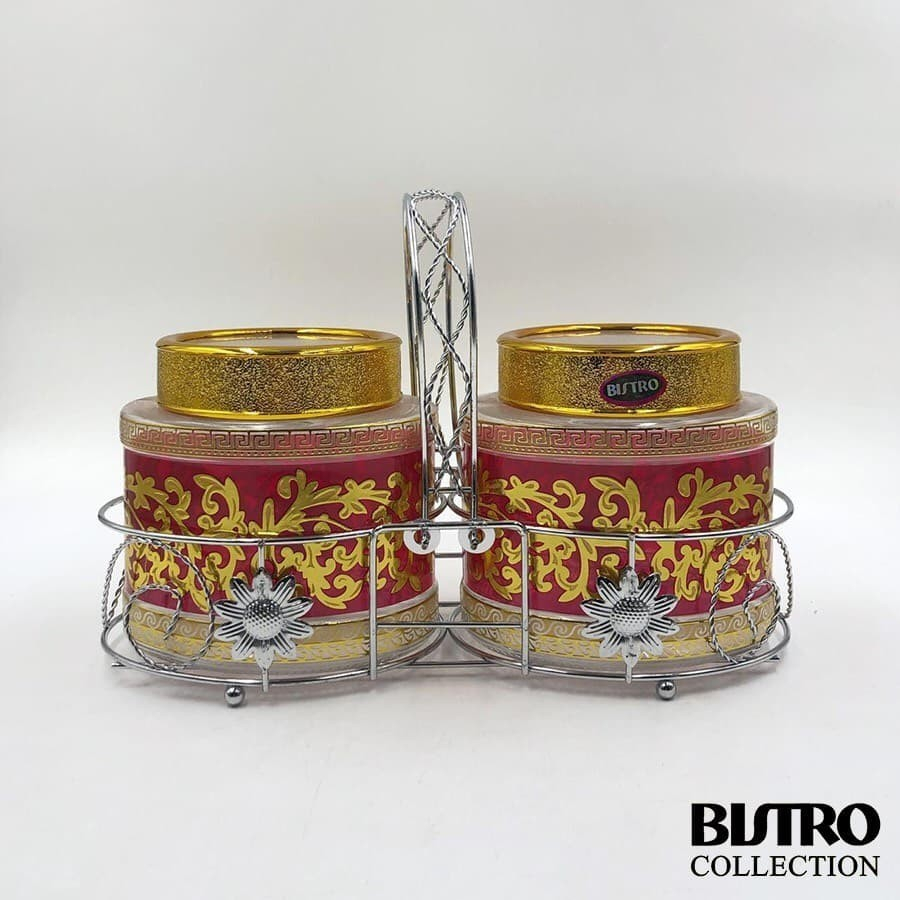 

Toples Motif Set Kaca BISTRO 2pcs BO 132 Tempat Kue Wadah Permen Merah