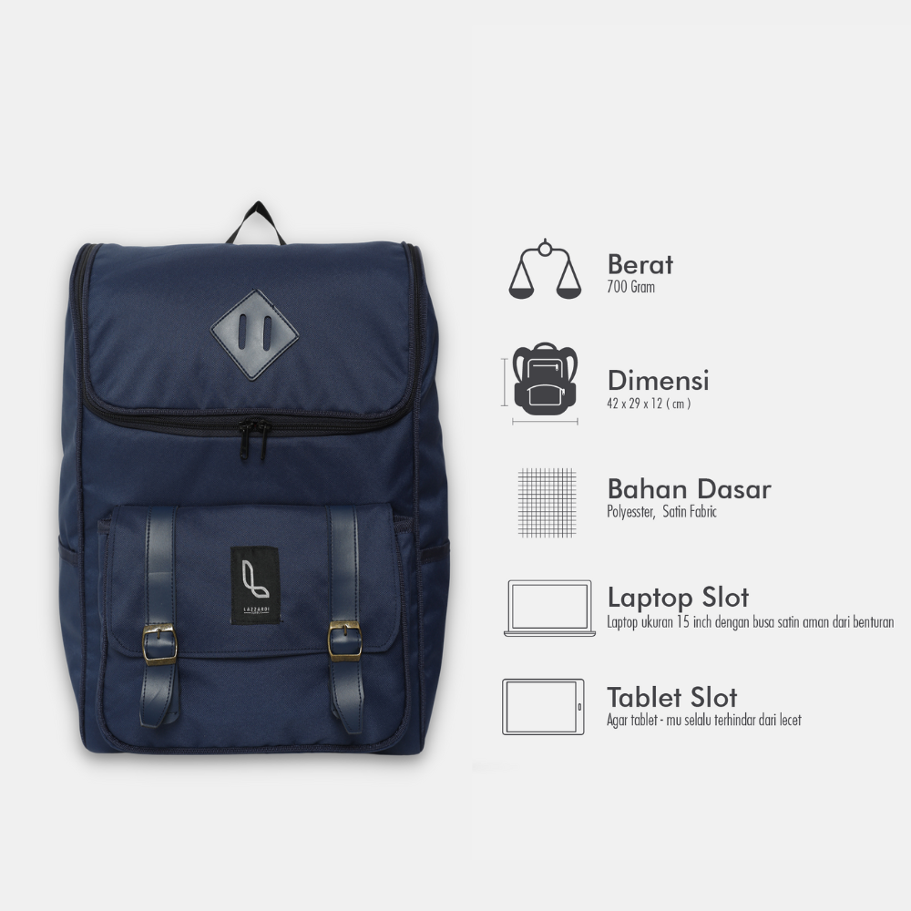 Tas Ransel Pria Wanita Laptop Backpack Gendong Punggung Sekolah Kerja Kuliah Travelling Original Urban Stgl Navy