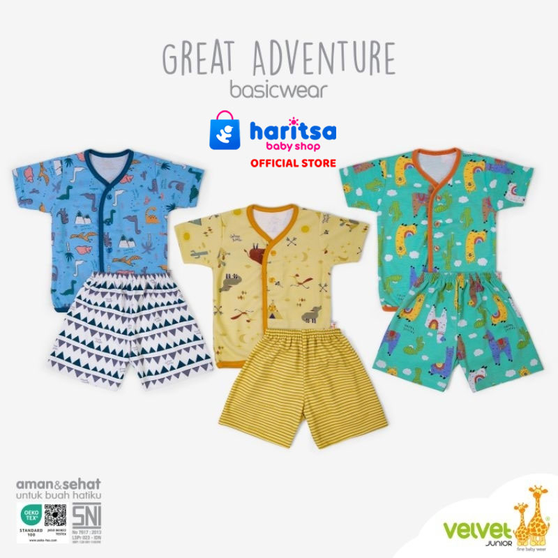 Velvet Junior Terbaru-Setelan Pendek Kancing Tengah Great Adventure Motif Terbaru