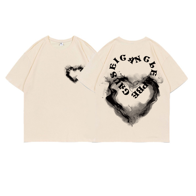 Kaos Couple Graffiti Oversize Kekinian Lengan Pendek Korean Style Heart Printed T-shirt Baju Wanita Hitam