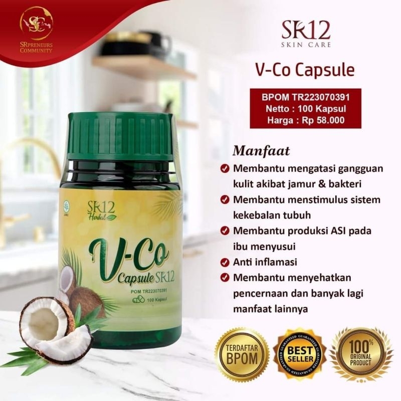 VCO Capsule SR12 - Meningkatkan Immunitas Tubuh - Menambah Nafsu Makan - Menambah Berat Badan - Isi 100 Capsule