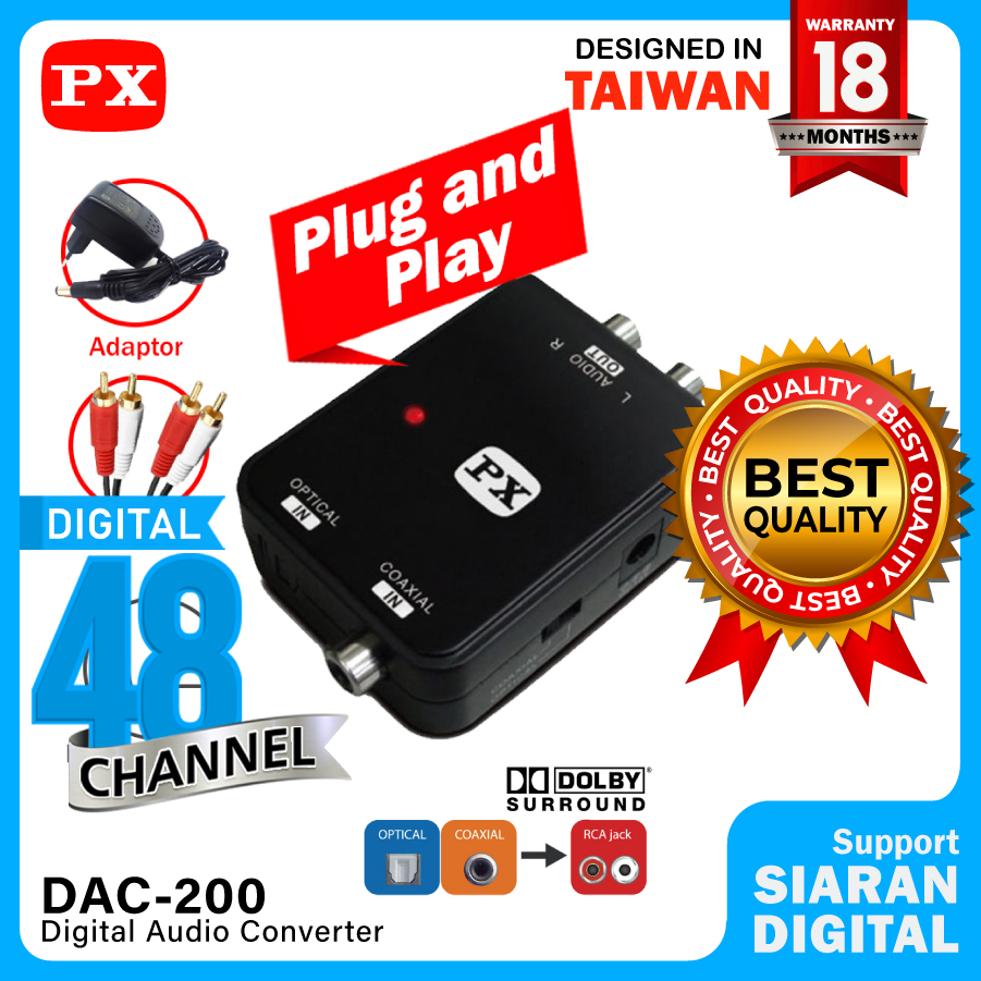 Audio Converter RCA to Digital Optical PX DAC-200