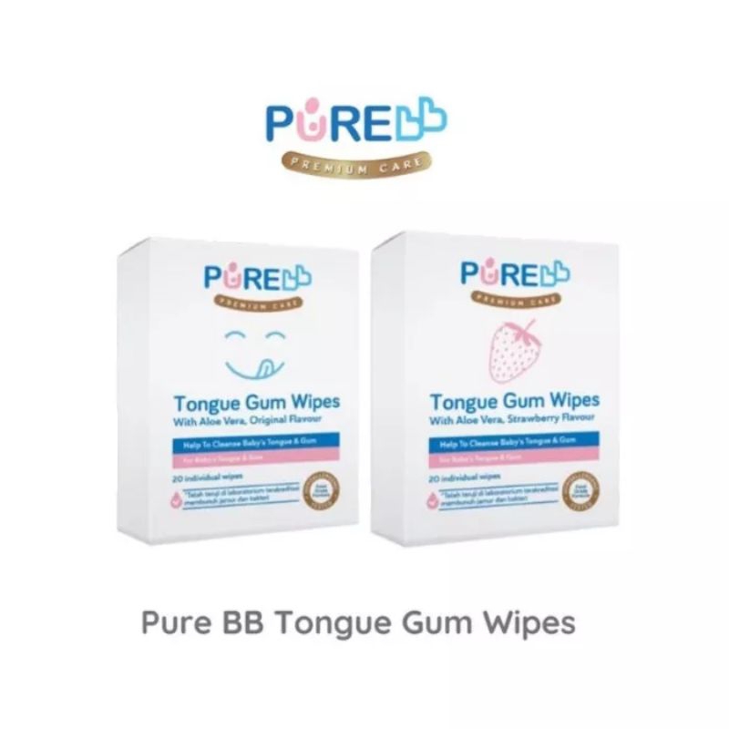baby purebb tongue gum wipes original&amp;strawberry 20s/pembersih mulut bayi