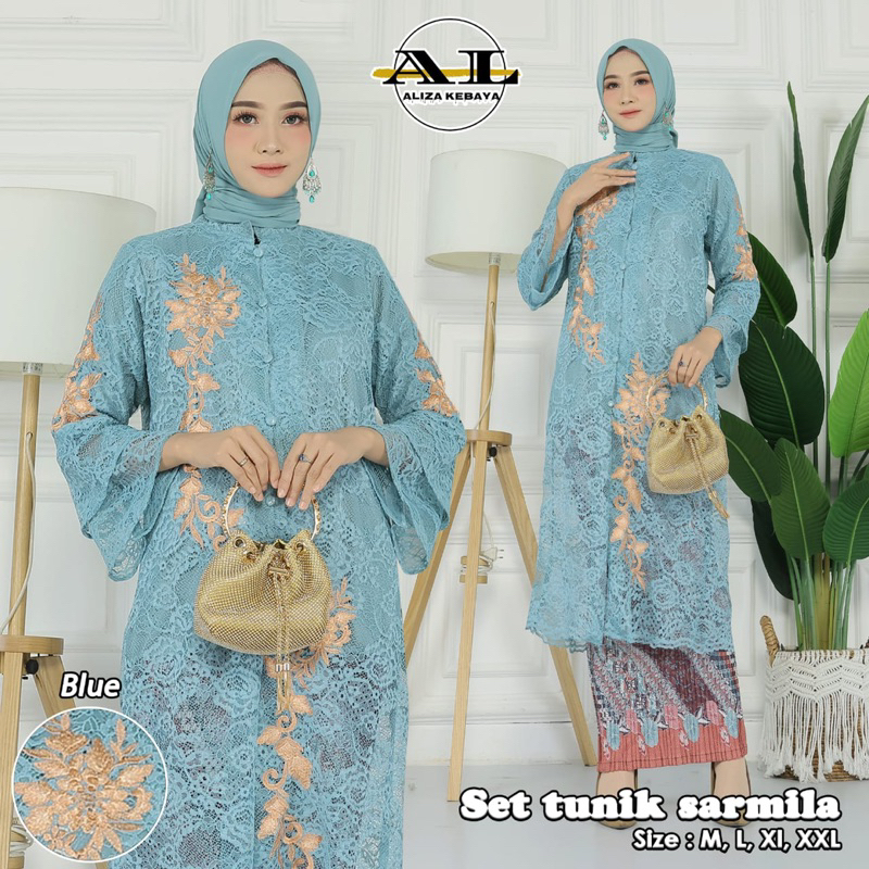 Permata Olshop / Setelan Kebaya Tunik Sarmila / Baju Kurung Kancing Brukat Modern / Kebaya Brukat Tanpa Gliter / Baju Tunik Kebaya Pesta / Kebaya Busui Tunik