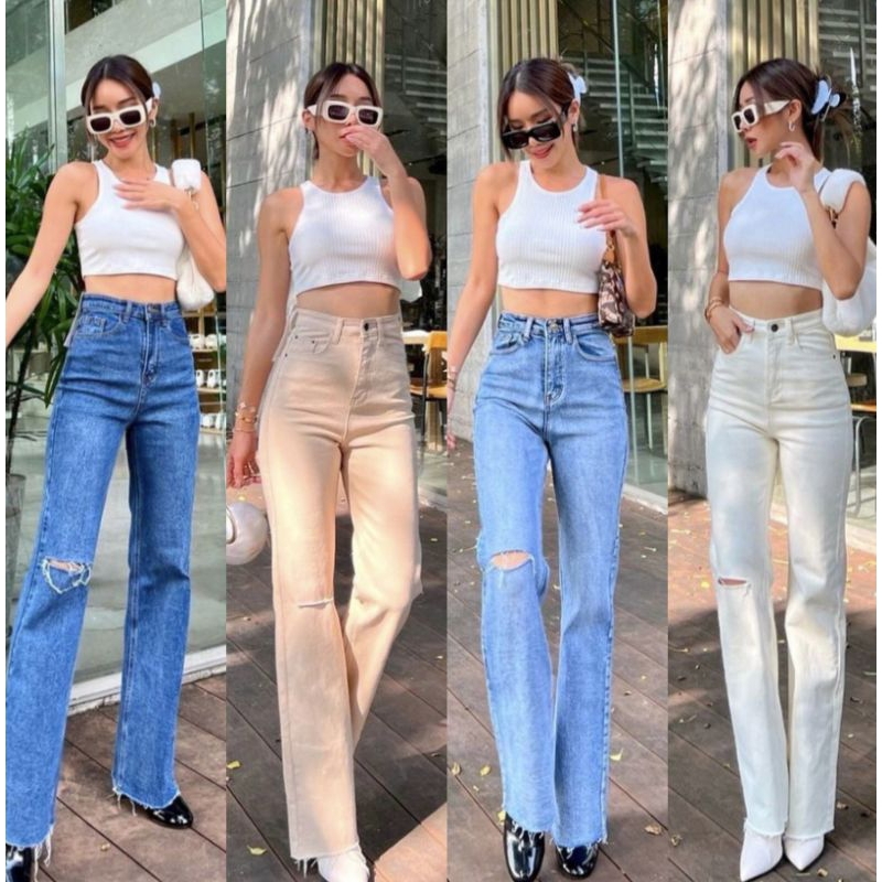 NEW READY CELANA JEANS 3698 PROMTHONG HW RIPPED DENIM BEST SELLER IMPORT BANGKOK