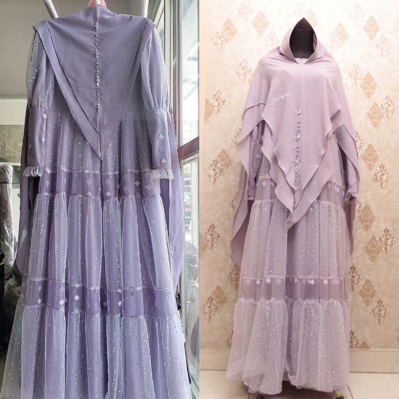 [FAESTA SYAR'I] GAMIS SYARI / DRESS SET BROKAT MEWAH ORIGINAL " EMILY LILAC SET" By Faesta Syra'i