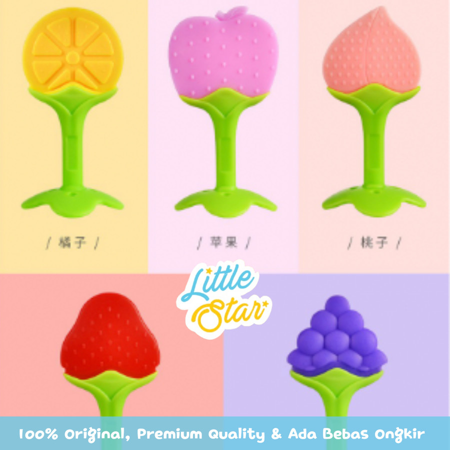 Mainan Theether Gigitan Bayi Silikon Bentuk Buah Lembut Lentur Halus BPA Free