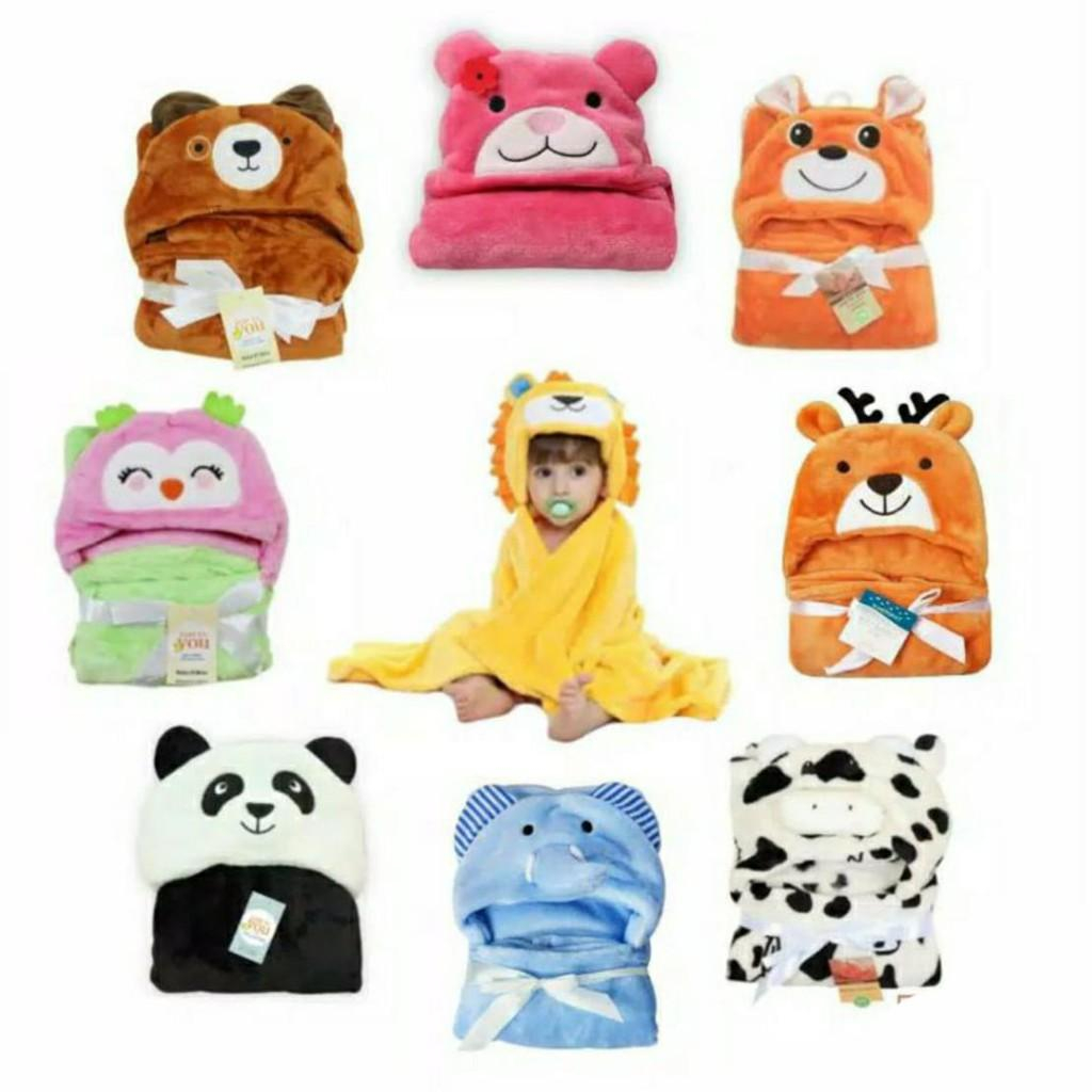 Selimut Bayi Karakter Fleece / Selimut Bayi Topi Boneka 3D