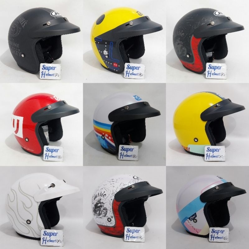 Helm JP retro bigie motif by JPX  combi/baba/space/pac/born to ride NEW LIST BLACK