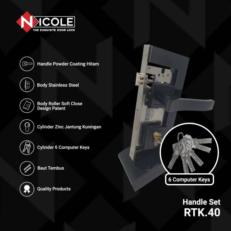 Kunci Pintu Misah / Handle Rosette / Gagang Pintu Set Hitam RTK.40