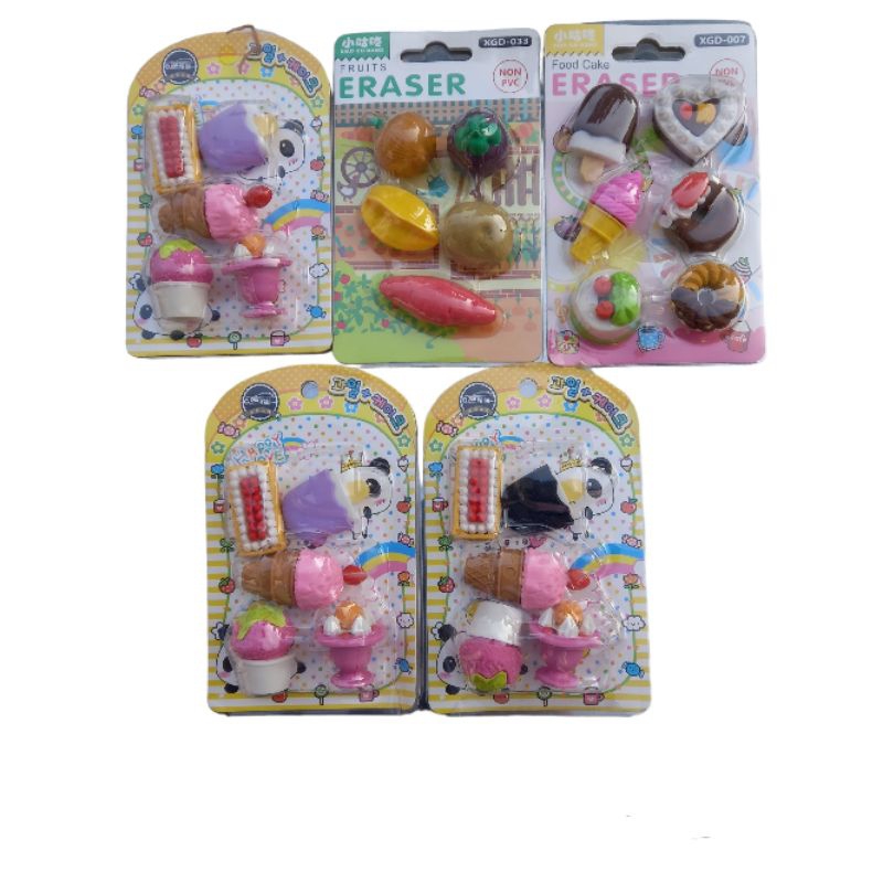 

Penghapus eskrim, kue, buah, dessert set isi 5 pcs / Setip ice cream, cake, fruit, dessert / Eraser set isi 5 pcs