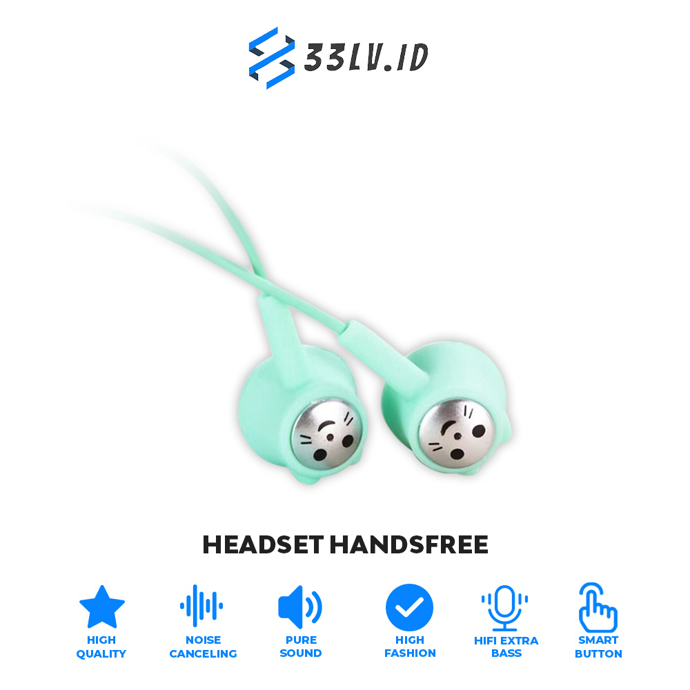 【33LV.ID】Headset U31 Kucing Macaron Extra Bass Stereo Earphones motif kucing terbaru