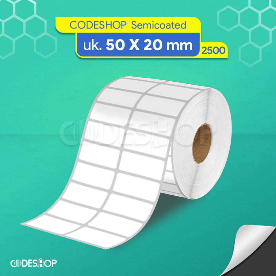 

Label Semicoated 50x20 mm 2500 Pcs 2 Line Stiker Printer Kassen HPRT