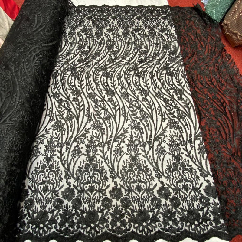 bahan kain tille lace bordir motif salur-salur