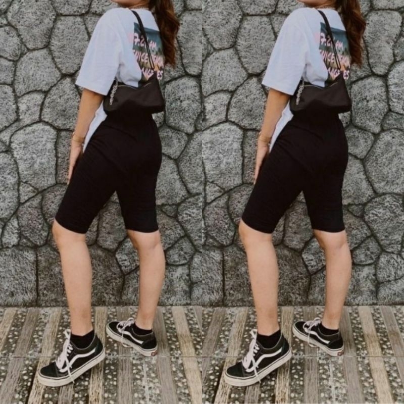 Celana Legging Pendek Selutut 3/4 Wanita Import Premium Polos Tebal Fit S-XXL ( Bb 35-80 kg )