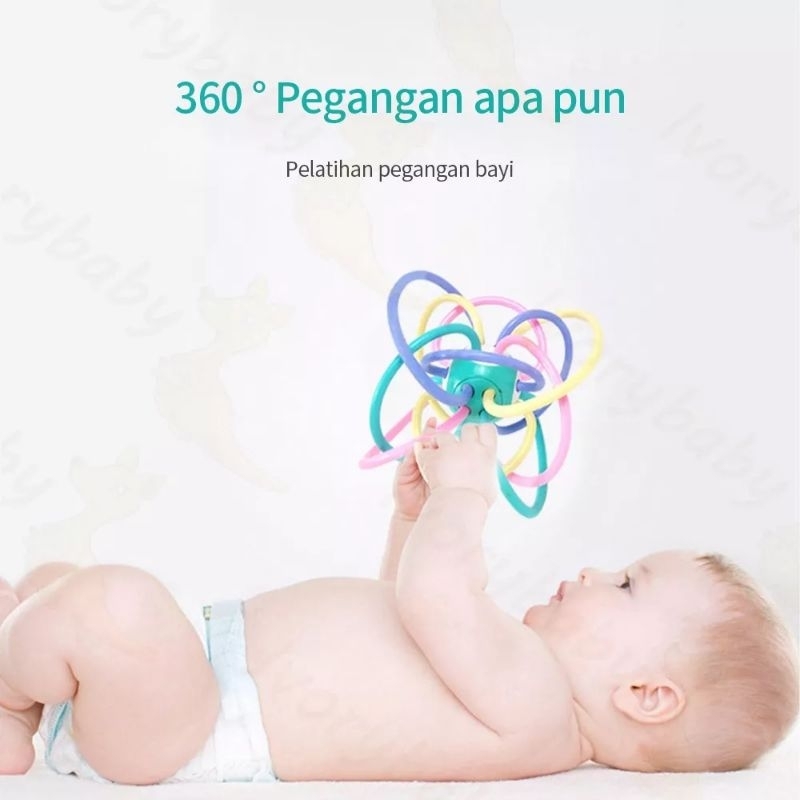 Rattle bola Manhattan Ball / mainan anak bayi / teether gigitan bayi / mainan latih genggam bayi/ mainan gigitan bayi Rattle bola